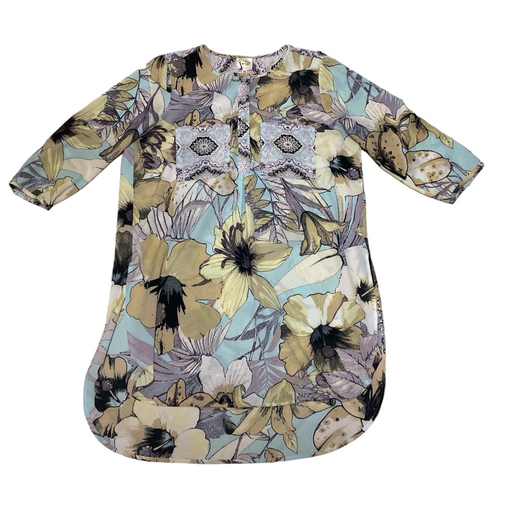 Anthropologie Fig and Flower Floral Hi/Lo Front Placket Tunic Split Sides M